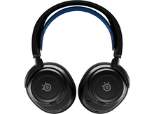 Charger l'image dans la galerie, Casque noir avec bandeau bleu. Les écouteurs ont un logo.