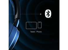 Charger l'image dans la galerie, Casque avec symbole Bluetooth et icônes tablette/téléphone, connexion sans fil.