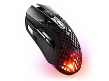 Charger l'image dans la galerie, Souris de jeu noire. Illuminée avec plusieurs couleurs. Logo SteelSeries sur le dessus.