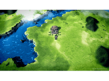 Charger l'image dans la galerie, Vue aérienne d'une scène de jeu pixélisée, une maison, un personnage, une rivière et un paysage.