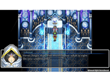 Charger l'image dans la galerie, Scène de jeu vidéo avec personnages dans une pièce ornée et colorée, bulle de dialogue.