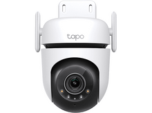 Charger l'image dans la galerie, Caméra Tapo blanche et noire. Vue de dessus montrant l'objectif, les lumières et le logo Tapo en haut.