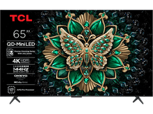 Charger l'image dans la galerie, TV TCL 65" : Art papillon, vert et or, cadre noir, design moderne.