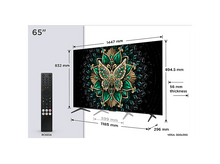 Charger l'image dans la galerie, TV 65 pouces avec dimensions et télécommande. Affiche un motif floral avec un papillon au centre.