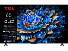 Charger l'image dans la galerie, Un téléviseur TCL QLED de 65 pouces, présentant un affichage floral coloré, un cadre noir et un pied.