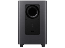 Charger l'image dans la galerie, Un caisson de basses noir, vue de face, avec un grand haut-parleur central.