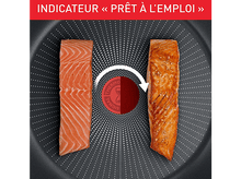 Charger l'image dans la galerie, Poêle avec morceaux de saumon, un cru, un cuit, avec l'indicateur Thermo signal.