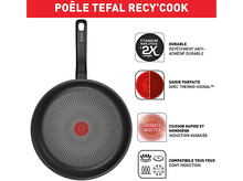 Charger l'image dans la galerie, Poêle Tefal noire avec point rouge Thermo-Signal et texte d'information sur le produit.