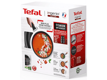 Charger l'image dans la galerie, Boîte de batterie de cuisine Tefal Ingenio Easy Plus, montrant une casserole avec de la nourriture et un ensemble de poêles.