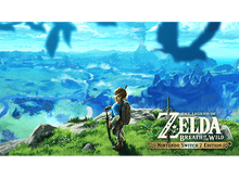 Charger l'image dans la galerie, Une image panoramique du jeu Zelda, avec Link dans un paysage.