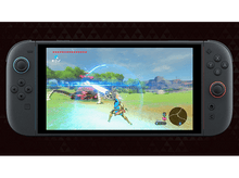 Charger l'image dans la galerie, Console Nintendo Switch avec un jeu à l'écran. Un personnage se bat dans un champ vert.