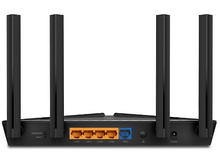 Charger l'image dans la galerie, Routeur Wi-Fi noir avec plusieurs antennes et ports arrière.