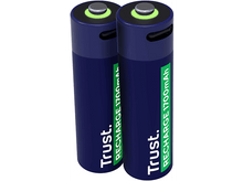 Charger l'image dans la galerie, Deux piles rechargeables bleu foncé, avec un dessus vert et texte blanc.