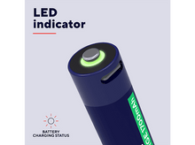Charger l'image dans la galerie, Gros plan d'une batterie cylindrique avec un indicateur LED vert. Montre l'état de charge.