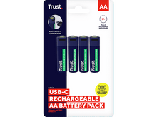 Charger l'image dans la galerie, Un pack de 4 piles AA rechargeables USB-C. L'emballage est blanc et bleu, avec les détails du produit.