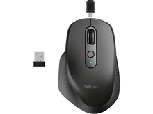 Charger l'image dans la galerie, Souris sans fil noire avec un récepteur USB et une molette.