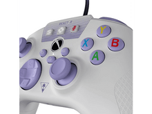 Charger l'image dans la galerie, Manette Xbox blanche avec boutons violets, logo noir et câble.