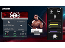 Charger l'image dans la galerie, Un écran de jeu vidéo avec les statistiques d'un combattant, son nom et une photo du combattant.