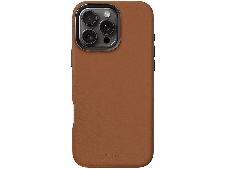 Coque de téléphone en cuir marron sur fond blanc.