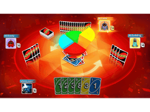 Charger l'image dans la galerie, Jeu de cartes Uno en cours avec plusieurs joueurs et cartes affichées.
