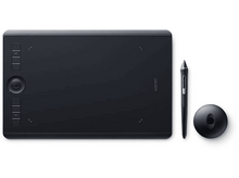 Charger l'image dans la galerie, Une tablette graphique noire avec un stylet et un support, le tout sur fond blanc, vue de dessus.