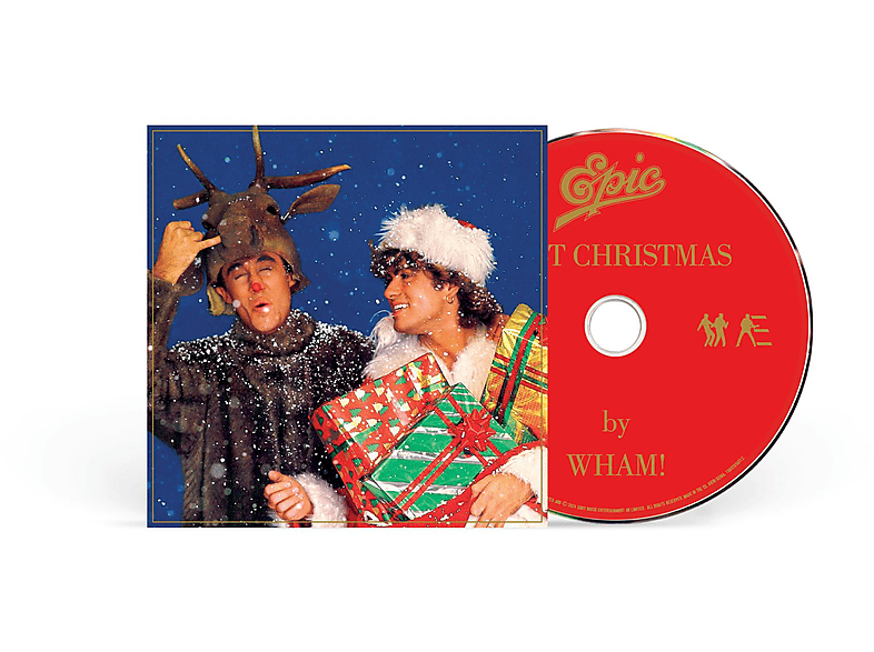 Pochette d'album avec deux hommes en costumes de Noël. Un CD à côté.