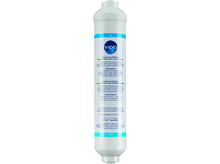 Charger l'image dans la galerie, Filtre à eau, cylindrique blanc, texte bleu, indicateurs d'entrée et de sortie, logo wpro.