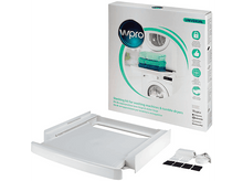 Charger l'image dans la galerie, Kit d'empilage blanc pour machines à laver et sèche-linge, avec une boîte et accessoires.