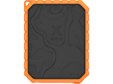 Charger l'image dans la galerie, Une batterie externe robuste noire et orange avec une surface texturée et quatre voyants lumineux.