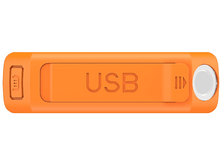 Charger l'image dans la galerie, Clé USB orange avec le texte 'USB'. Possède une lumière indicatrice et un bouton. Fond blanc.