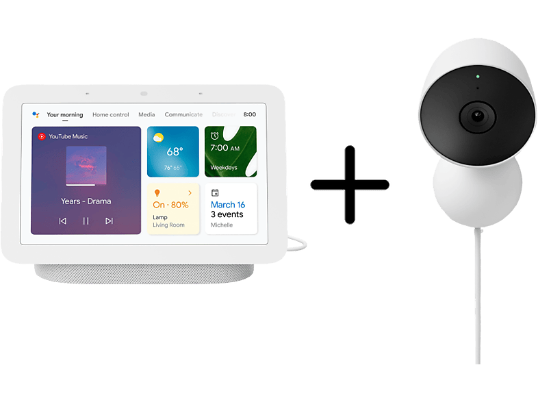 GOOGLE Caméra de surveillance Nest Indoor filaire + Google Hub Blanc (GA01998-FR/GA01331-FR?BDL)
