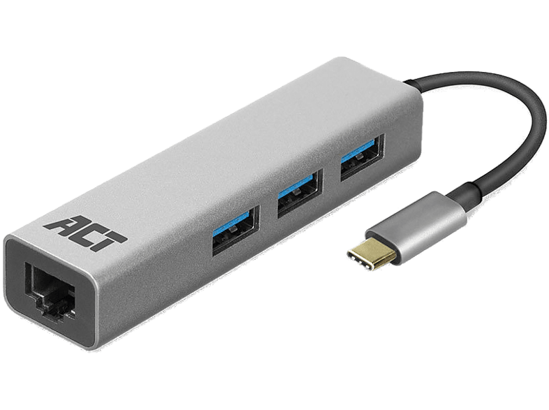 ACT Hub 3 x USB 3.1 Type-C Ethernet Argenté (AC7055)
