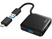 Charger l&#39;image dans la galerie, HAMA Hub USB 4 ports 3.2 + Adaptateur USB-C Noir (200116)
