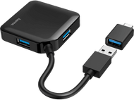 HAMA Hub USB 4 ports 3.2 + Adaptateur USB-C Noir (200116)