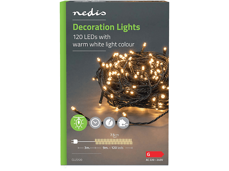 NEDIS Guirlande lumineuse 9 m 120 LED Blanc chaud (CLLS120)