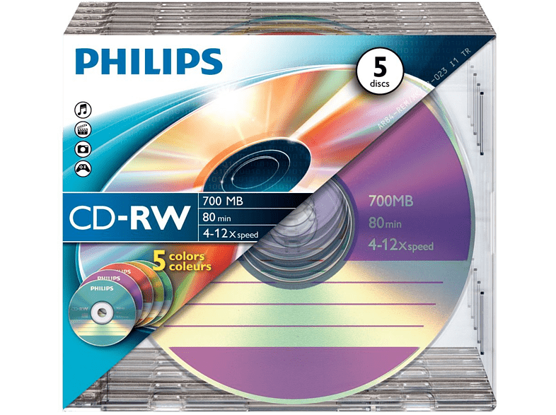 PHILIPS Pack 5 CD-RW 700 MB 4-12 x (CW7D2CC05/00)