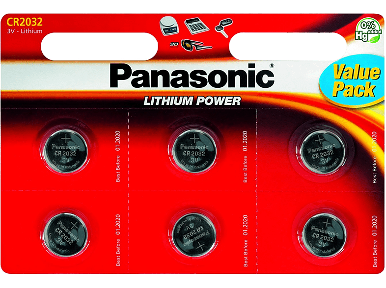 PANASONIC BATTERY Piles lithium CR2030 6 pack
