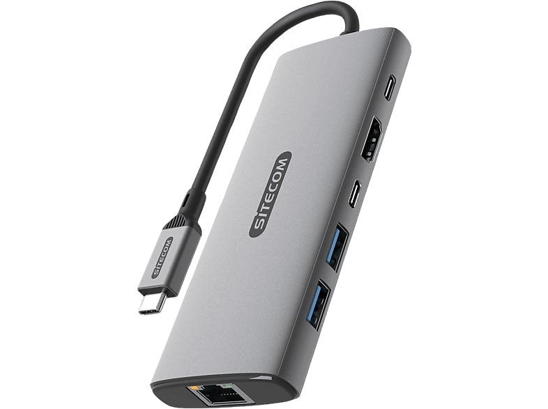 SITECOM Adaptateur multiport Pro 6-en-1 USB-C PD Argenté / Noir (CN-5506)