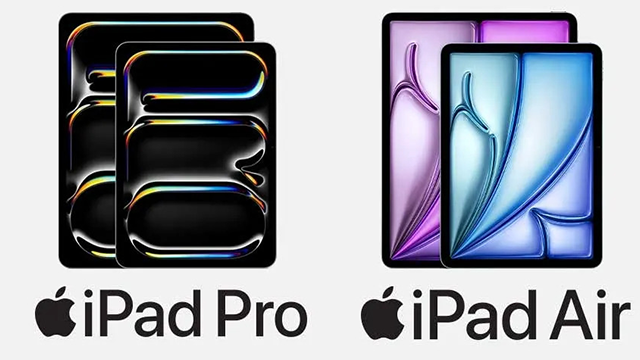 Plusieurs modèles d'iPad Pro et d'iPad Air sur un fond blanc.