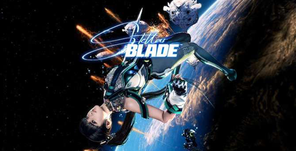 Personnage du jeu stellar blade qui s'envole dans l'espace