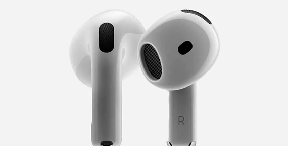 Des AirPods blancs en gros plan.