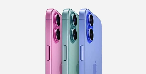 iphone 16 rose, vert et bleu vus de côté.