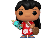 Charger l&#39;image dans la galerie, Figurine Funko Pop de Lilo tenant la poupée Stitch. Peau marron, robe rouge et sac marron.
