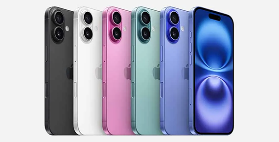 Tous les coloris d'iPhones 16 vus de face ou de dos.