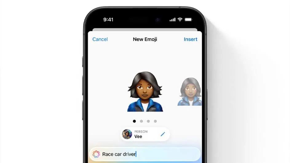 Un iPhone affiche les possibilités de personnalisation d'un emoji à l'aide d'Apple Intelligence.