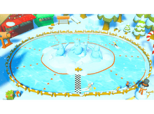 Charger l'image dans la galerie, Une scène d'hiver de dessin animé avec une patinoire, des pingouins et un bonhomme de neige.
