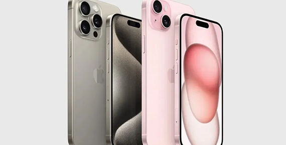 Un iPhone 16 Pro argent et un iPhone 16 rose vus de de face et de dos.