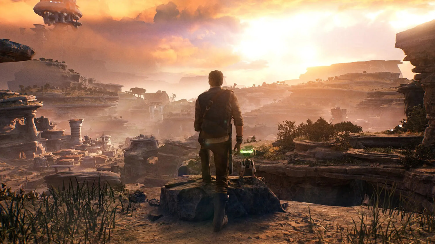 Cal Kestis et BD-1 contemplent un vaste paysage dans Star Wars Jedi: Survivor.