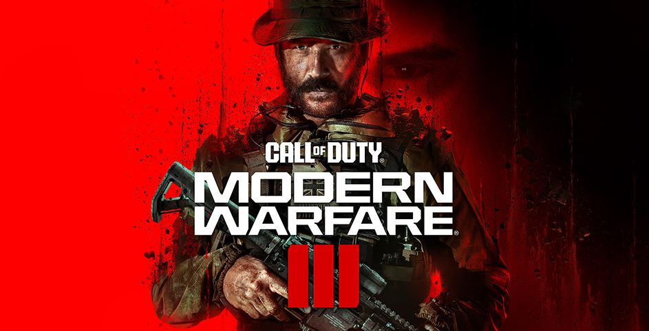 Un personnage de Call of Duty, armé d'un fusil, se tient derrière le logo de Call of Duty : Modern Warfare III.