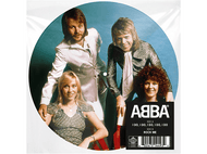Pochette de l'album ABBA. Quatre membres du groupe sur un disque bleu. Texte et logo en bas.